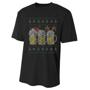 Beer ugly christmas sweater santa beer mugs ale lover xmas Performance Sprint T-Shirt