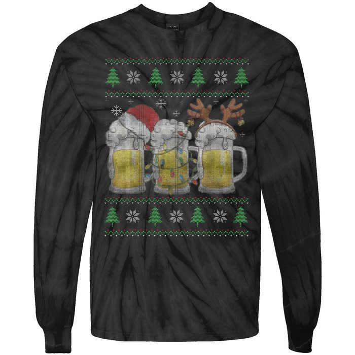 Beer ugly christmas sweater santa beer mugs ale lover xmas Tie-Dye Long Sleeve Shirt