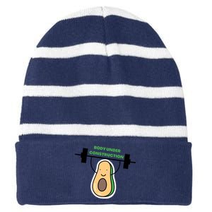 Body Under Construction Funny Motivational Workout Gym Lover Striped Beanie with Solid Band