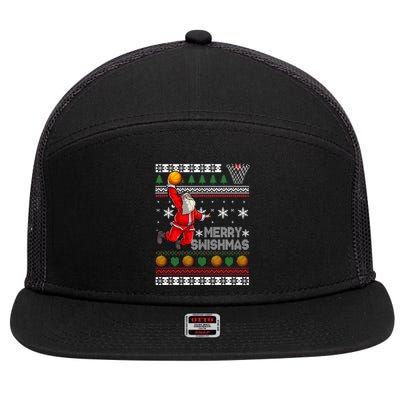 Basketball Ugly Christmas Sweater Xmas Funny Dunking Santa 7 Panel Mesh Trucker Snapback Hat