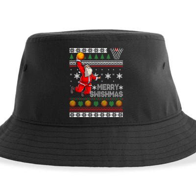 Basketball Ugly Christmas Sweater Xmas Funny Dunking Santa Sustainable Bucket Hat