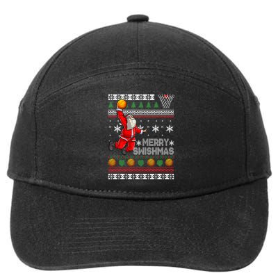 Basketball Ugly Christmas Sweater Xmas Funny Dunking Santa 7-Panel Snapback Hat