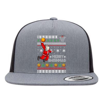 Basketball Ugly Christmas Sweater Xmas Funny Dunking Santa Flat Bill Trucker Hat