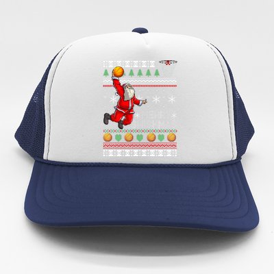 Basketball Ugly Christmas Sweater Xmas Funny Dunking Santa Trucker Hat