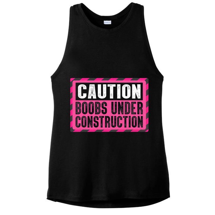Boobs Under Construction Mastectomy Breast Cancer Warrior Ladies PosiCharge Tri-Blend Wicking Tank