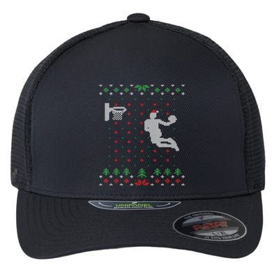 Basketball Ugly Christmas Sweater Xmas Funny Santa Dunking Gift Flexfit Unipanel Trucker Cap