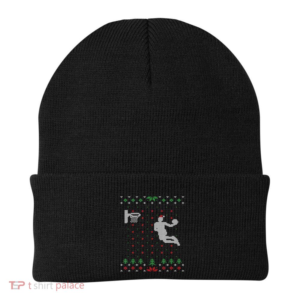Basketball Ugly Christmas Sweater Xmas Funny Santa Dunking Gift Beanie
