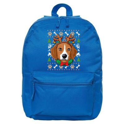 Beagle Ugly Christmas Reindeer Antlers Xmas Gift 16 in Basic Backpack