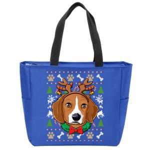 Beagle Ugly Christmas Reindeer Antlers Xmas Gift Zip Tote Bag