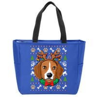 Beagle Ugly Christmas Reindeer Antlers Xmas Gift Zip Tote Bag