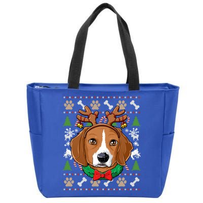 Beagle Ugly Christmas Reindeer Antlers Xmas Gift Zip Tote Bag