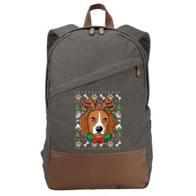 Beagle Ugly Christmas Reindeer Antlers Xmas Gift Cotton Canvas Backpack