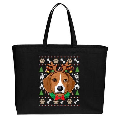 Beagle Ugly Christmas Reindeer Antlers Xmas Gift Cotton Canvas Jumbo Tote