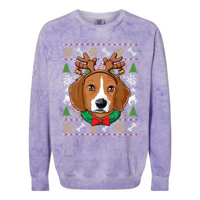 Beagle Ugly Christmas Reindeer Antlers Xmas Gift Colorblast Crewneck Sweatshirt