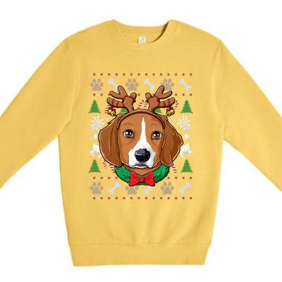 Beagle Ugly Christmas Reindeer Antlers Xmas Gift Premium Crewneck Sweatshirt