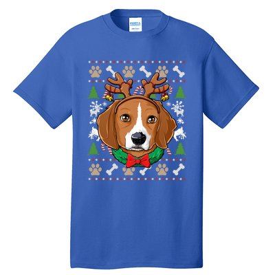 Beagle Ugly Christmas Reindeer Antlers Xmas Gift Tall T-Shirt