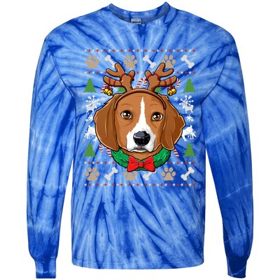 Beagle Ugly Christmas Reindeer Antlers Xmas Gift Tie-Dye Long Sleeve Shirt