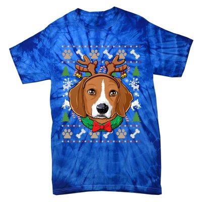 Beagle Ugly Christmas Reindeer Antlers Xmas Gift Tie-Dye T-Shirt