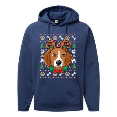 Beagle Ugly Christmas Reindeer Antlers Xmas Gift Performance Fleece Hoodie