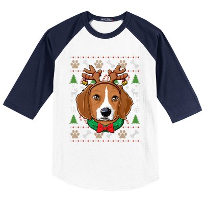 Beagle Ugly Christmas Reindeer Antlers Xmas Gift Baseball Sleeve Shirt