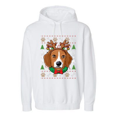 Beagle Ugly Christmas Reindeer Antlers Xmas Gift Garment-Dyed Fleece Hoodie