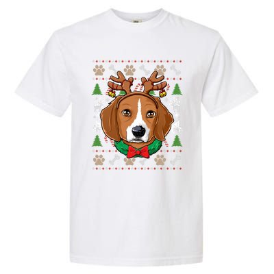 Beagle Ugly Christmas Reindeer Antlers Xmas Gift Garment-Dyed Heavyweight T-Shirt