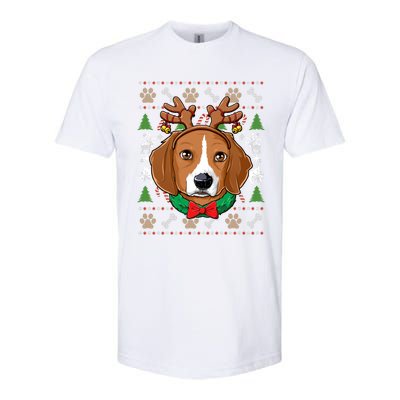 Beagle Ugly Christmas Reindeer Antlers Xmas Gift Softstyle CVC T-Shirt