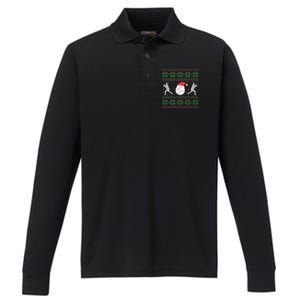 Baseball Ugly Christmas Sweater Funny Xmas Baseball Gift Performance Long Sleeve Polo