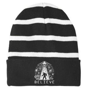 Bigfoot Ufo Conspiracy Theory Alien Physics Striped Beanie with Solid Band