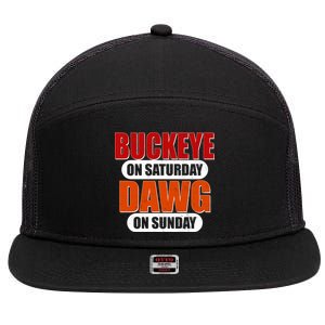 Buckeye On Saturday Dawg On Sunday 7 Panel Mesh Trucker Snapback Hat