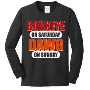 Buckeye On Saturday Dawg On Sunday Kids Long Sleeve Shirt