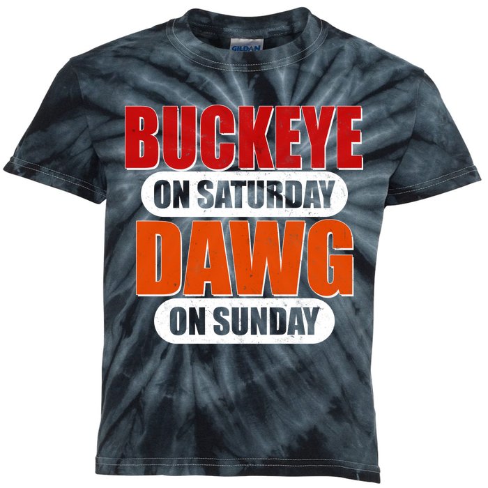 Buckeye On Saturday Dawg On Sunday Kids Tie-Dye T-Shirt