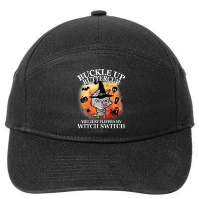 Buckle Up Buttercup You Just Flipped My Witch Switch Halloween Cat 7-Panel Snapback Hat
