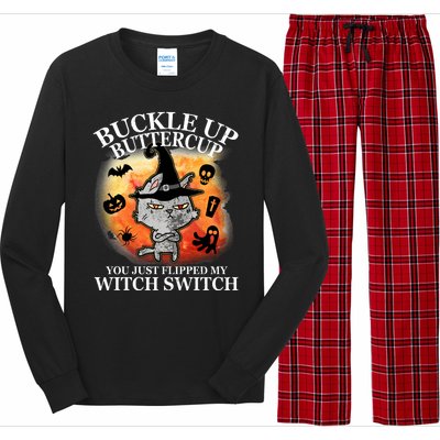 Buckle Up Buttercup You Just Flipped My Witch Switch Halloween Cat Long Sleeve Pajama Set