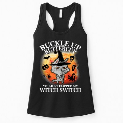 Buckle Up Buttercup You Just Flipped My Witch Switch Halloween Cat Womens Tank Top
