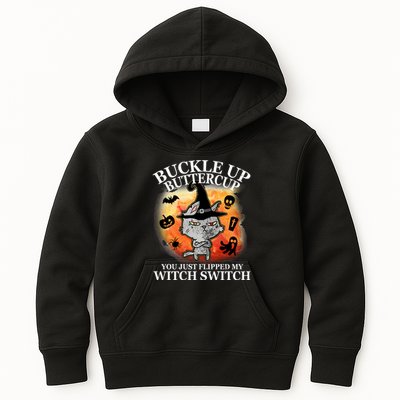 Buckle Up Buttercup You Just Flipped My Witch Switch Halloween Cat Kids Hoodie
