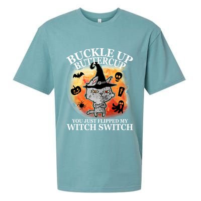 Buckle Up Buttercup You Just Flipped My Witch Switch Halloween Cat Sueded Cloud Jersey T-Shirt