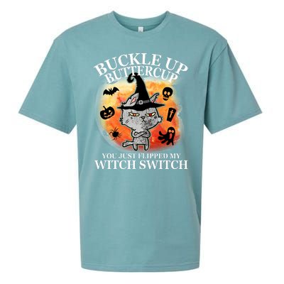 Buckle Up Buttercup You Just Flipped My Witch Switch Halloween Cat Sueded Cloud Jersey T-Shirt