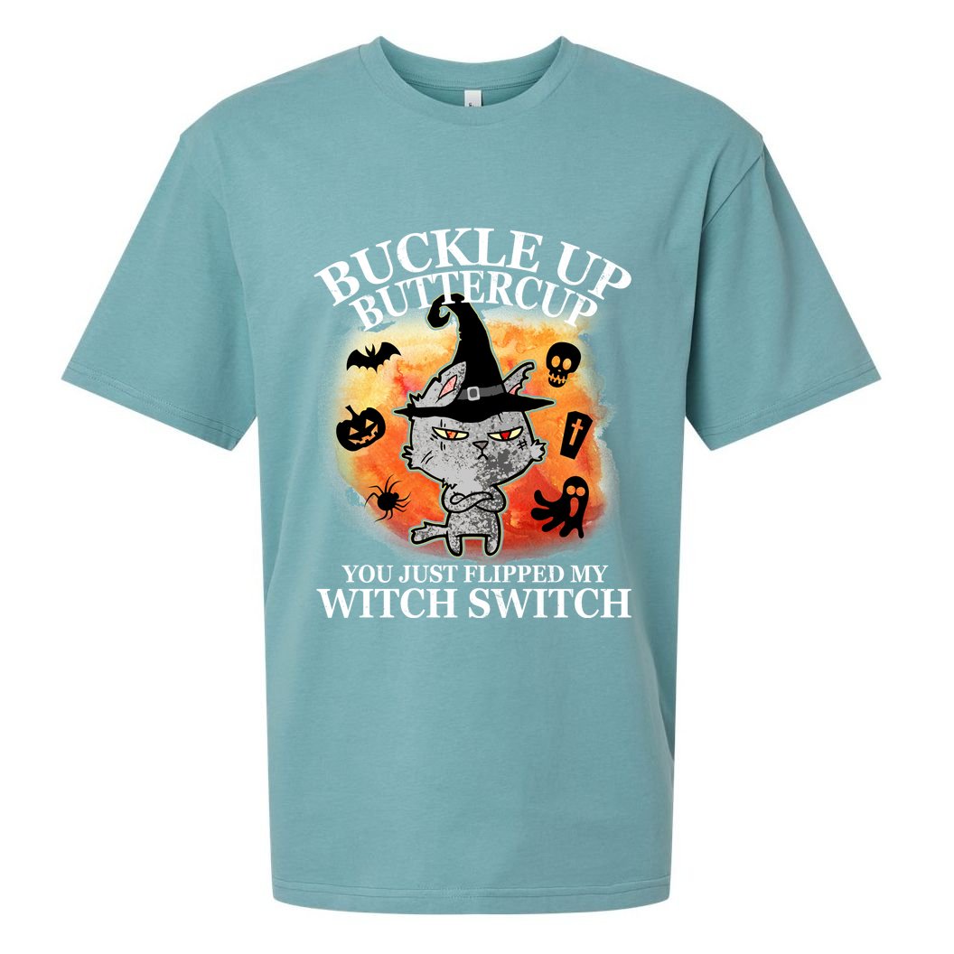 Buckle Up Buttercup You Just Flipped My Witch Switch Halloween Cat Sueded Cloud Jersey T-Shirt