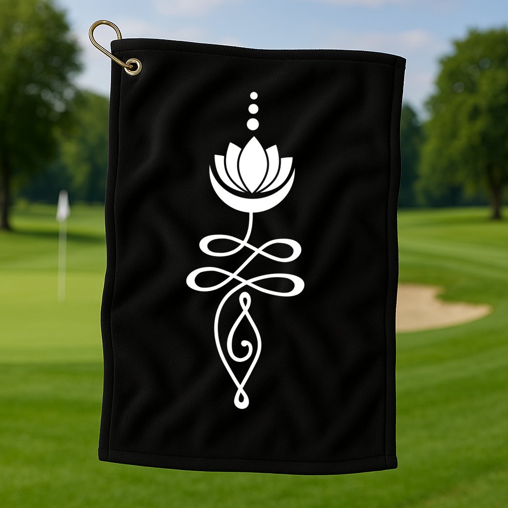 Buddhist Crescent Moon And Lotus Flower Golf Towel