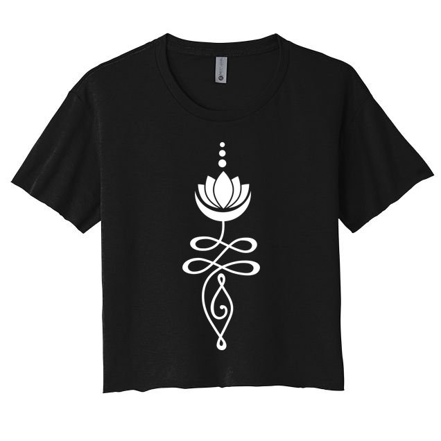 Buddhist Crescent Moon And Lotus Flower Crop Top