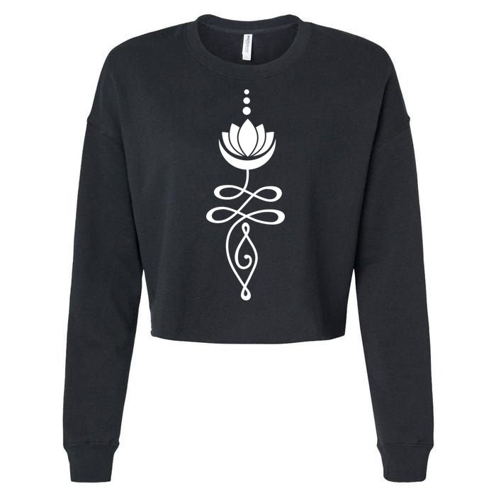 Buddhist Crescent Moon And Lotus Flower Cropped Pullover Crew