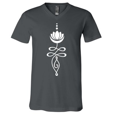 Buddhist Crescent Moon And Lotus Flower V-Neck T-Shirt