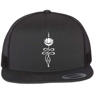 Buddhist Crescent Moon And Lotus Flower Flat Bill Trucker Hat