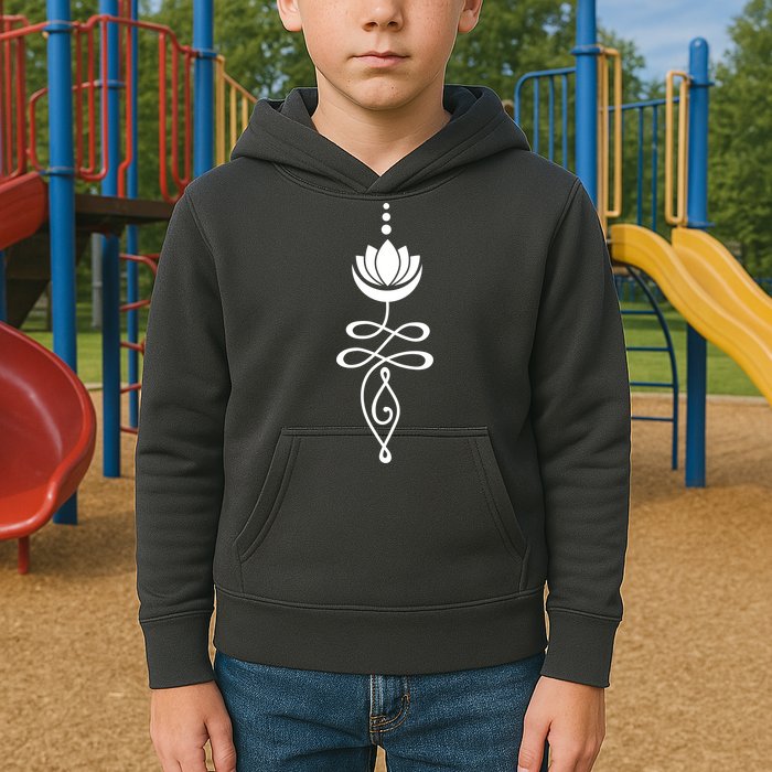 Buddhist Crescent Moon And Lotus Flower Kids Hoodie