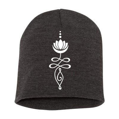 Buddhist Crescent Moon And Lotus Flower Short Acrylic Beanie