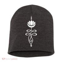 Buddhist Crescent Moon And Lotus Flower Short Acrylic Beanie