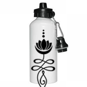 Buddhist Crescent Moon And Lotus Flower Aluminum Water Bottle