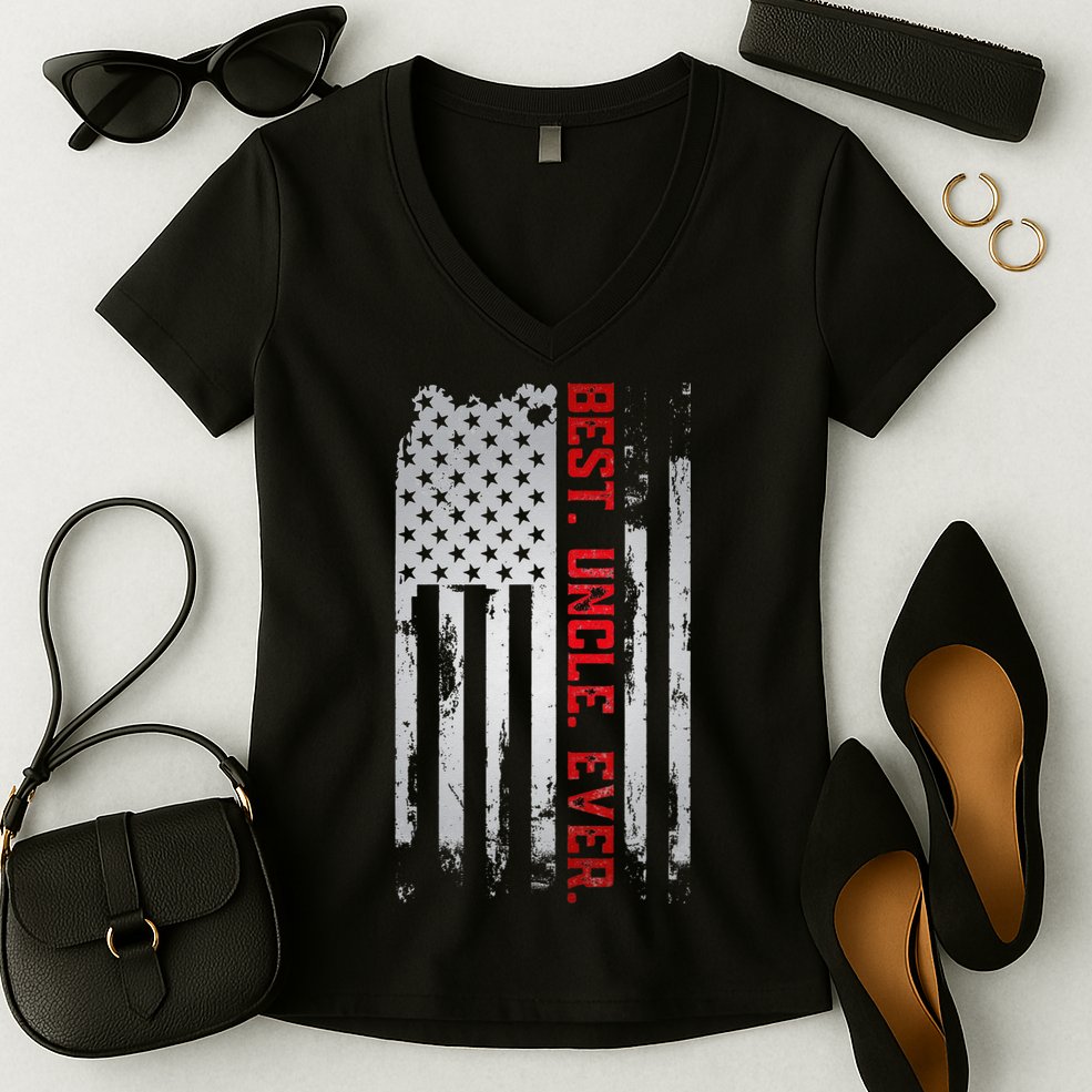 Best Uncle Ever American USA flag Father’s Day gift for Dad Women's V-Neck T-Shirt