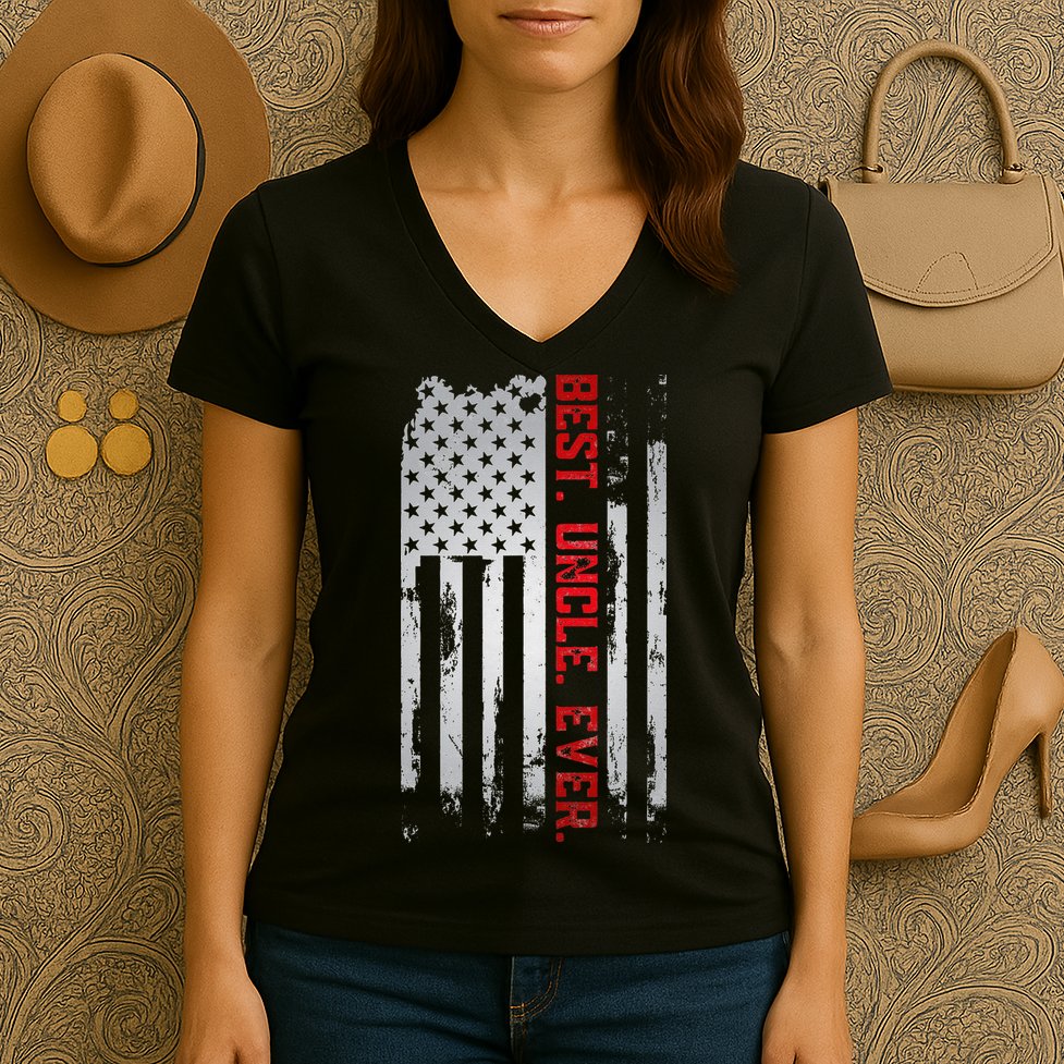Best Uncle Ever American USA flag Father’s Day gift for Dad Women's V-Neck T-Shirt